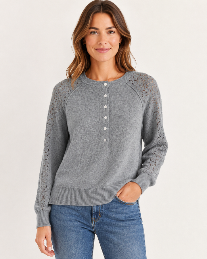 Hem & Thread Women's Henley Knit Sweater