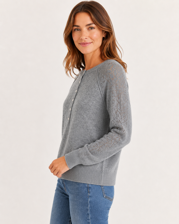 Hem & Thread Women's Henley Knit Sweater