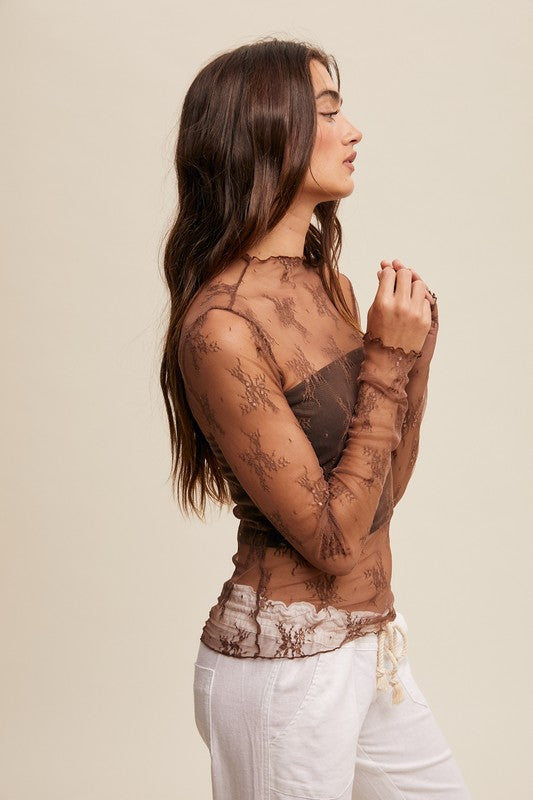 Sam Sheer Lace Long Sleeve - Mocha