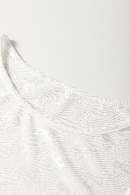 Lila - Mesh Bow Long Sleeve - White