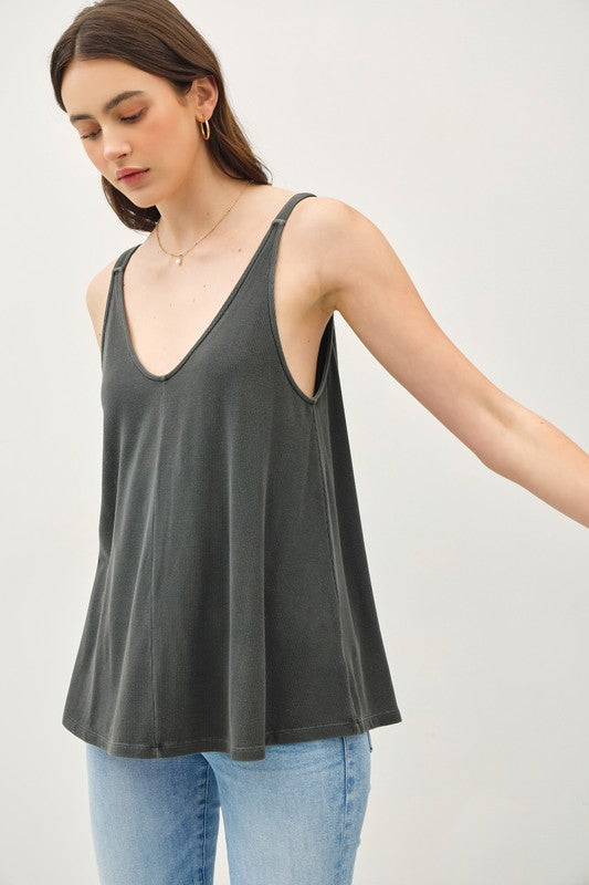 Kaeli Flowy V-Neck Tank - Charcoal