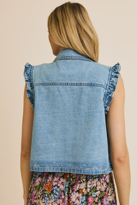 Amber Ruffle Detail Denim Vest