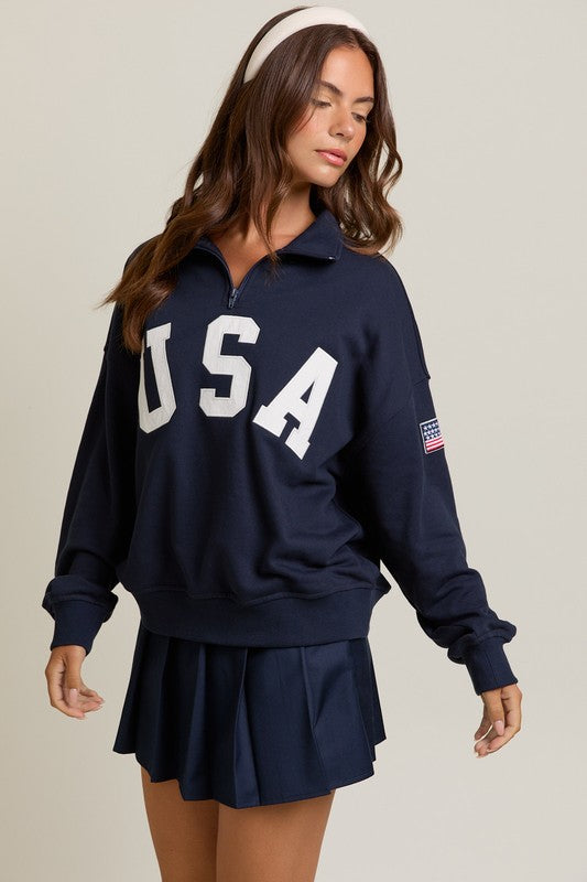 Megan Half Zip USA Sweatshirt
