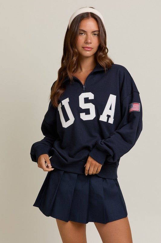 Megan Half Zip USA Sweatshirt