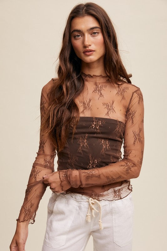 Sam Sheer Lace Long Sleeve - Mocha