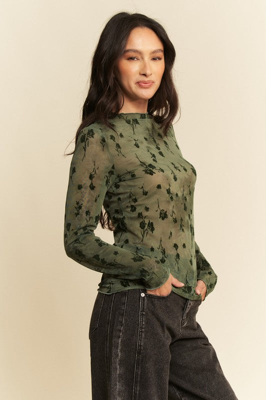 Cora Mesh Layering Top - Army Olive