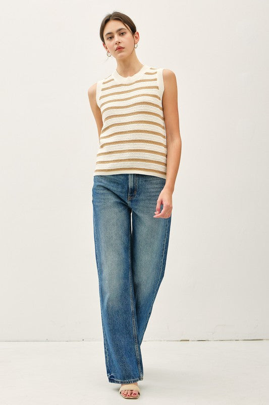 Goldi Striped Sweater Tank - Taupe