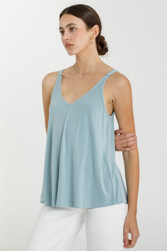 Kaeli Flowy V-Neck Tank - Blue