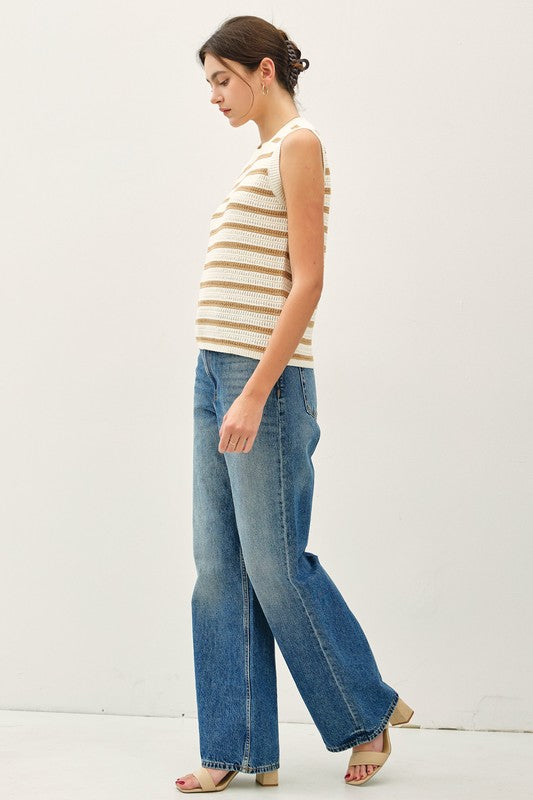 Goldi Striped Sweater Tank - Taupe