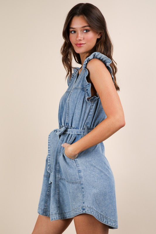 Lenet Washed Ruffle Detailed Mini Dress