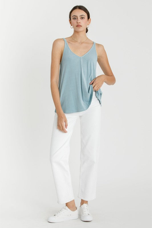 Kaeli Flowy V-Neck Tank - Blue