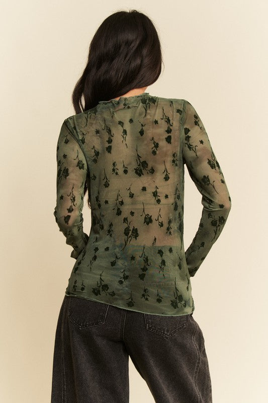 Cora Mesh Layering Top - Army Olive