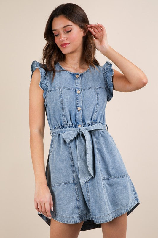 Lenet Washed Ruffle Detailed Mini Dress