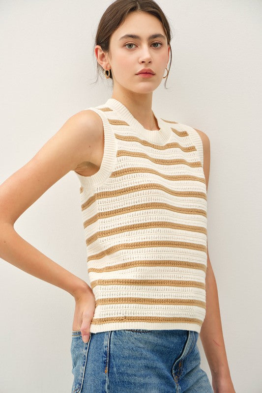 Goldi Striped Sweater Tank - Taupe