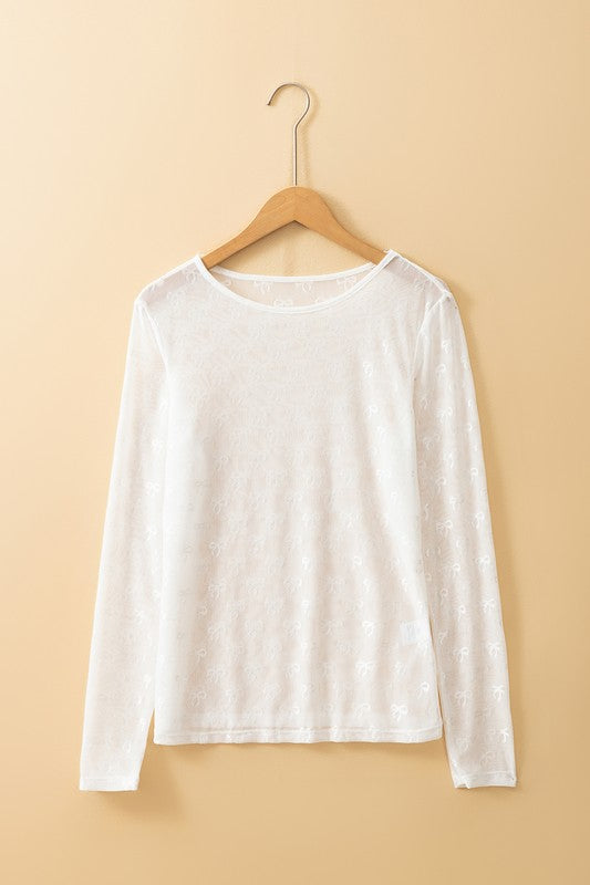 Lila - Mesh Bow Long Sleeve - White