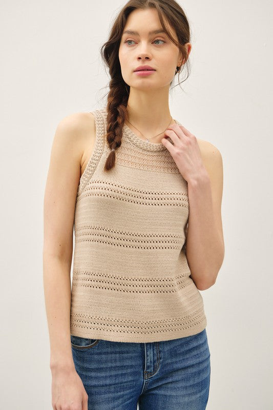 Jen Crochet Knit Classic Tank - Taupe