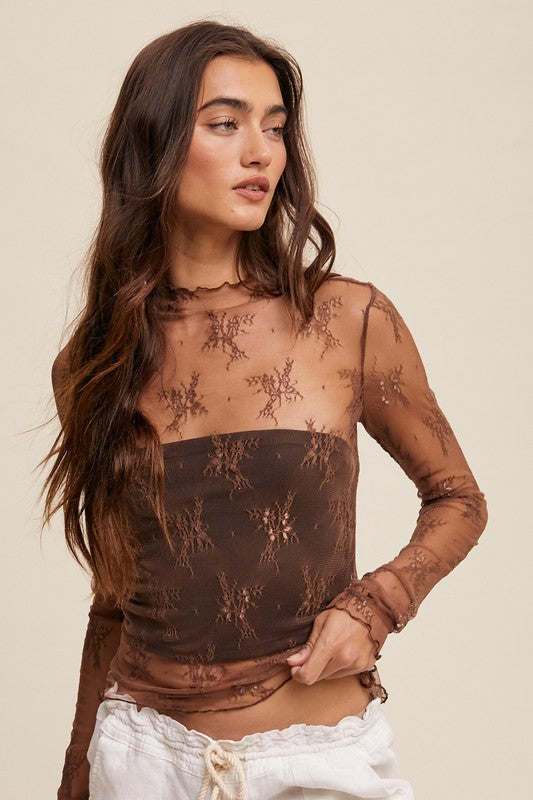 Sam Sheer Lace Long Sleeve - Mocha