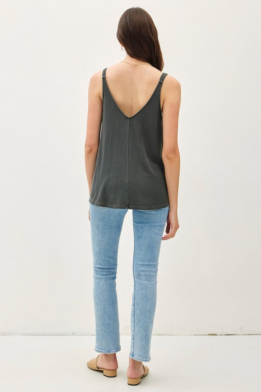 Kaeli Flowy V-Neck Tank - Charcoal