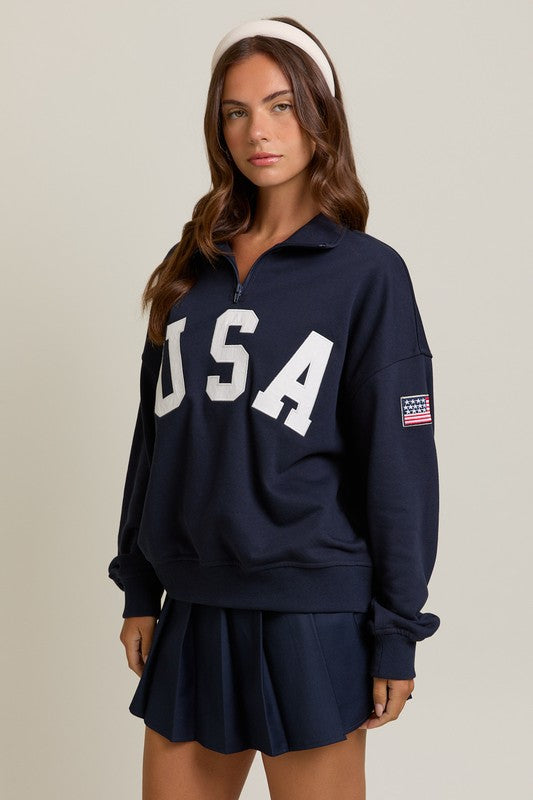Megan Half Zip USA Sweatshirt
