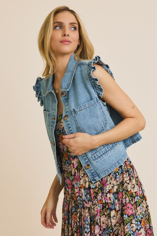 Amber Ruffle Detail Denim Vest