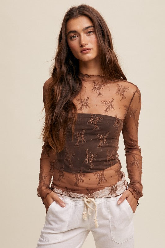 Sam Sheer Lace Long Sleeve - Mocha