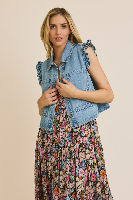 Amber Ruffle Detail Denim Vest