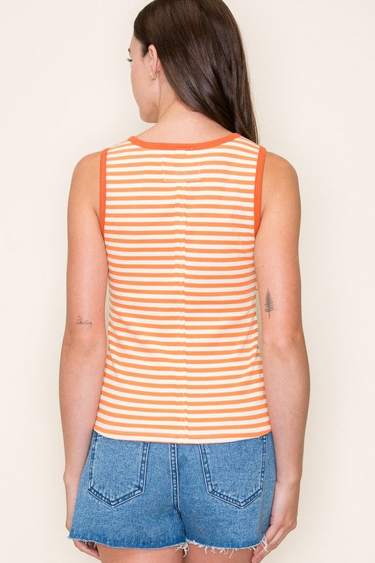 Kim Striped Rib Tank - Orange