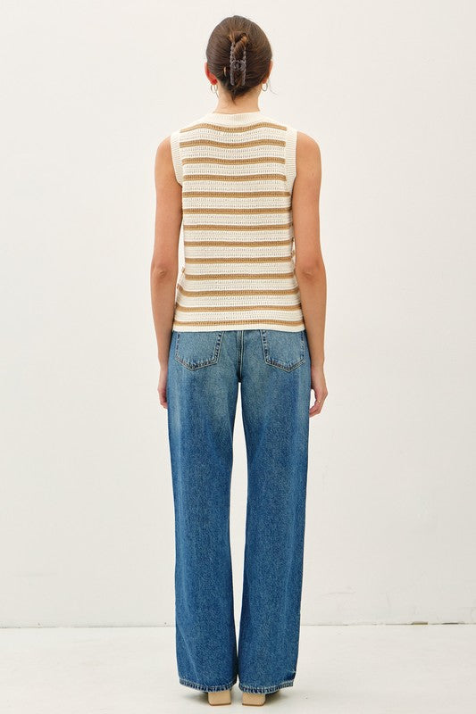 Goldi Striped Sweater Tank - Taupe