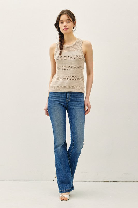 Jen Crochet Knit Classic Tank - Taupe