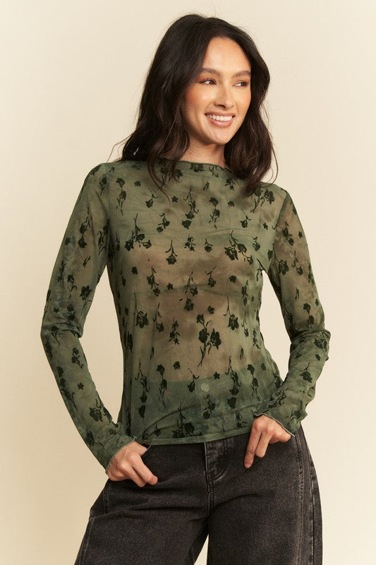 Cora Mesh Layering Top - Army Olive