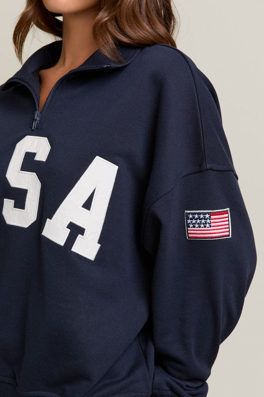Megan Half Zip USA Sweatshirt