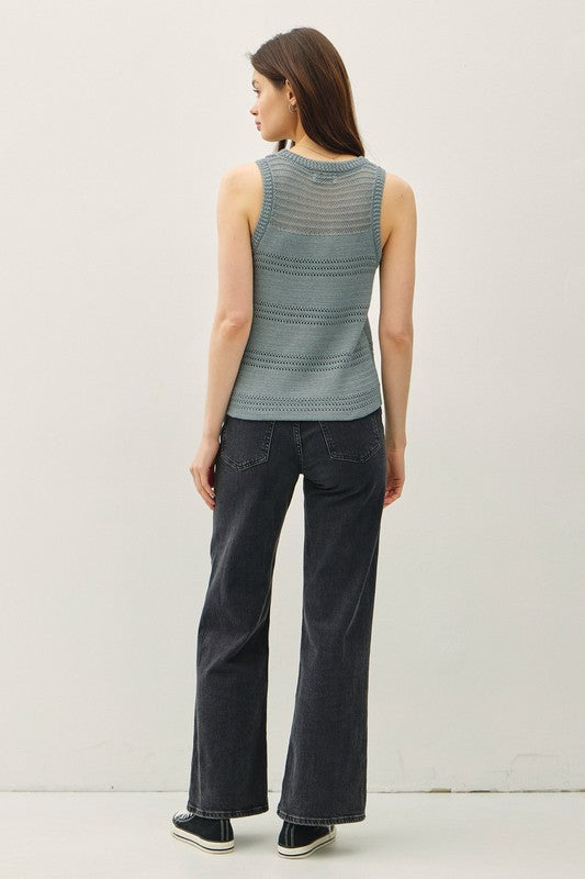 Jen Crochet Knit Classic Tank - Blue