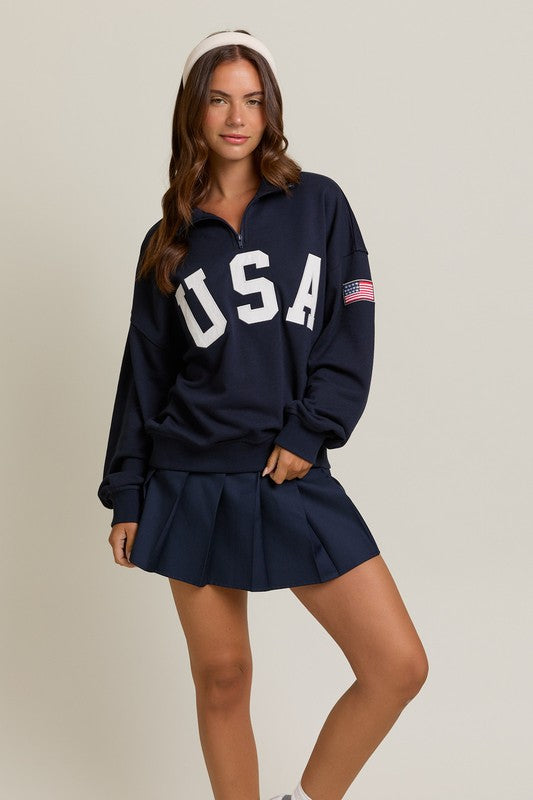 Megan Half Zip USA Sweatshirt